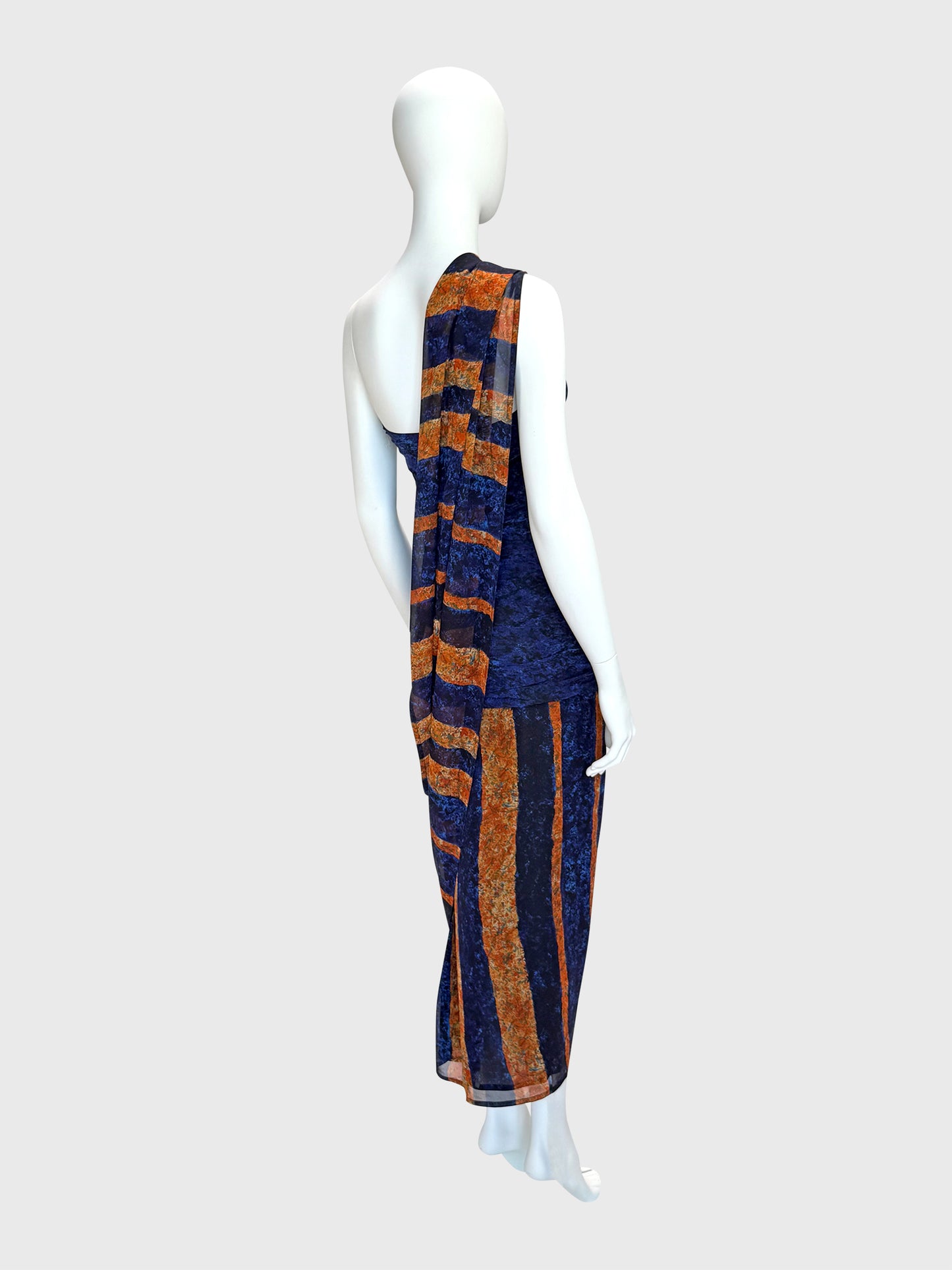 ANGELO TARLAZZI Spring 1986 Vintage Ethnic-Inspired Silk Maxi Dress w/ Stole Size XS-S
