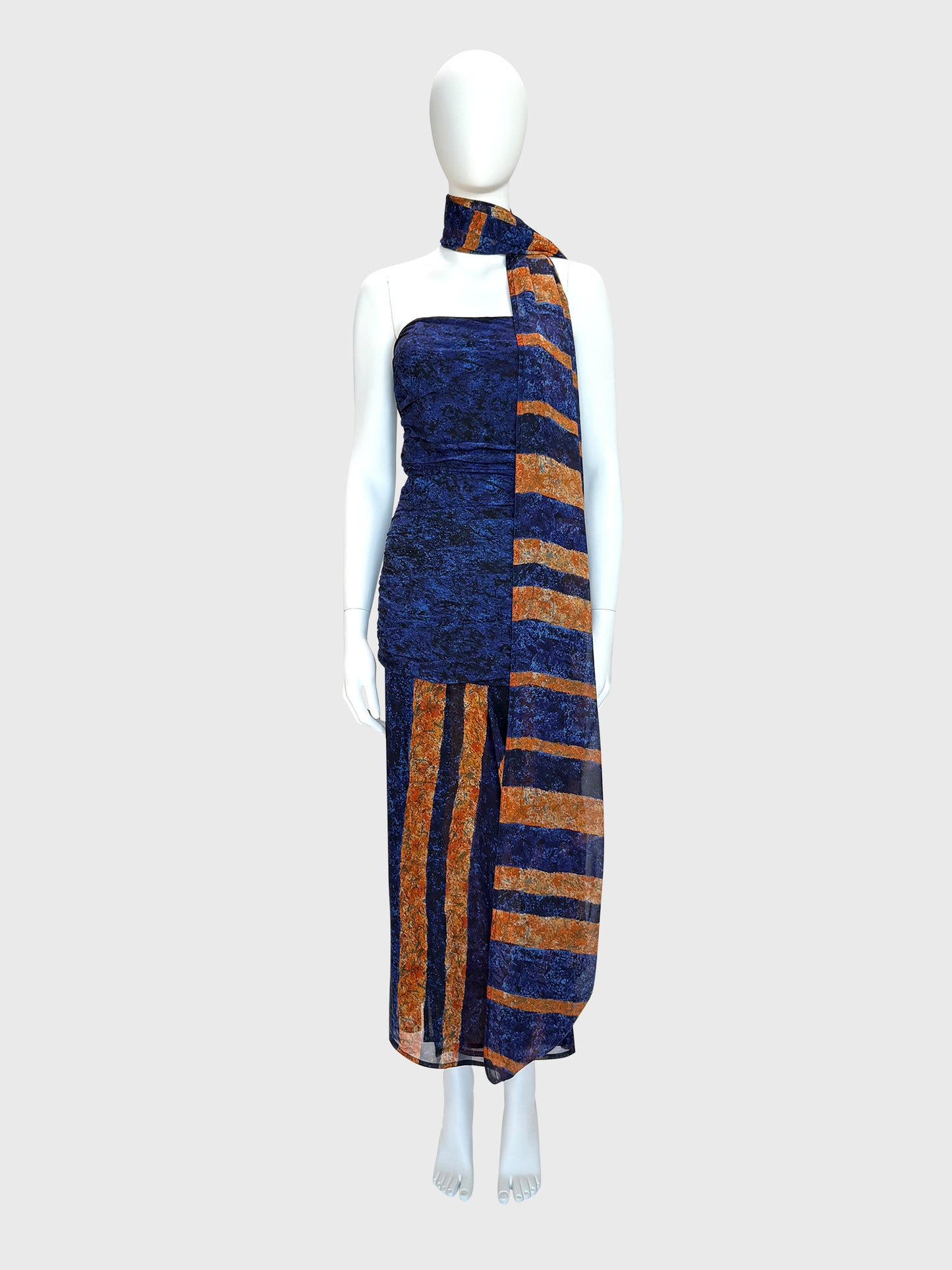 ANGELO TARLAZZI Spring 1986 Vintage Ethnic-Inspired Silk Maxi Dress w/ Stole Size XS-S