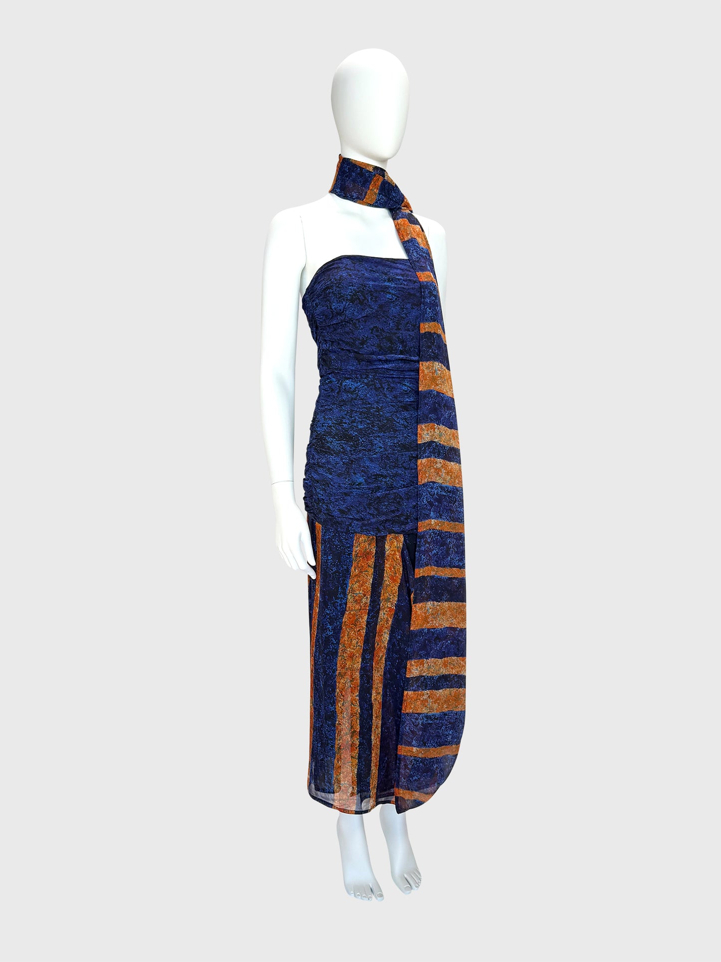 ANGELO TARLAZZI Spring 1986 Vintage Ethnic-Inspired Silk Maxi Dress w/ Stole Size XS-S