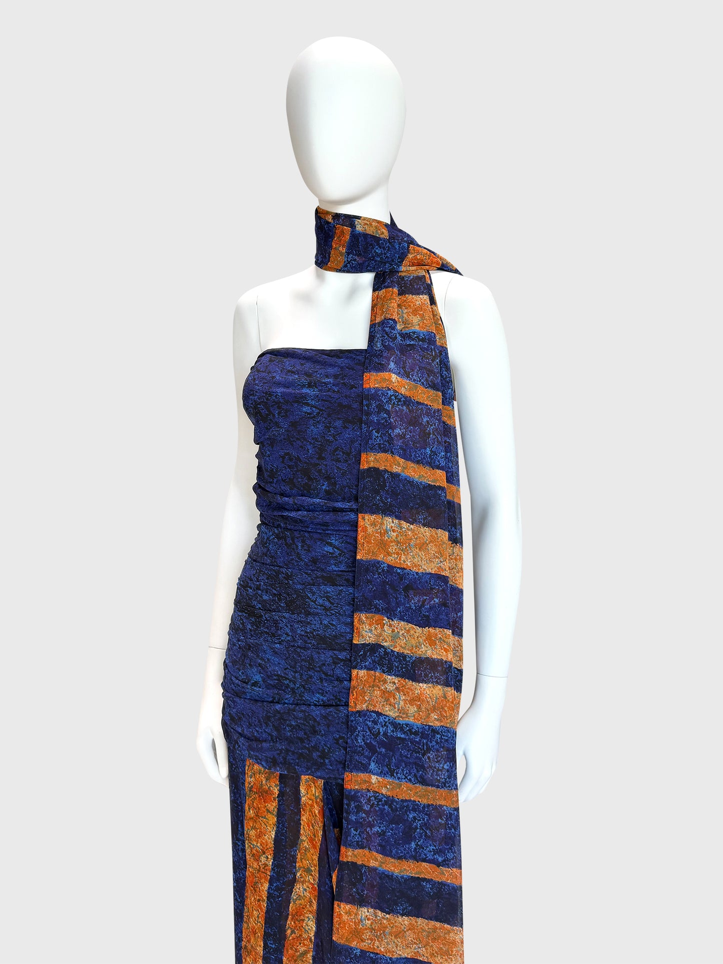 ANGELO TARLAZZI Spring 1986 Vintage Ethnic-Inspired Silk Maxi Dress w/ Stole Size XS-S