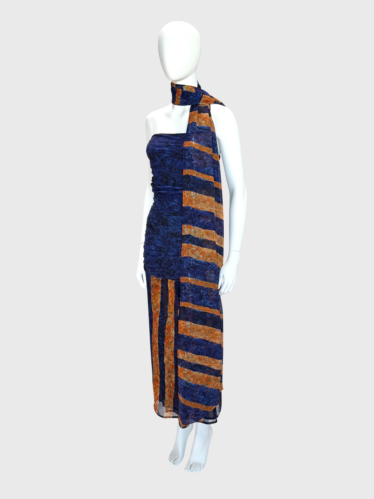 ANGELO TARLAZZI Spring 1986 Vintage Ethnic-Inspired Silk Maxi Dress w/ Stole Size XS-S