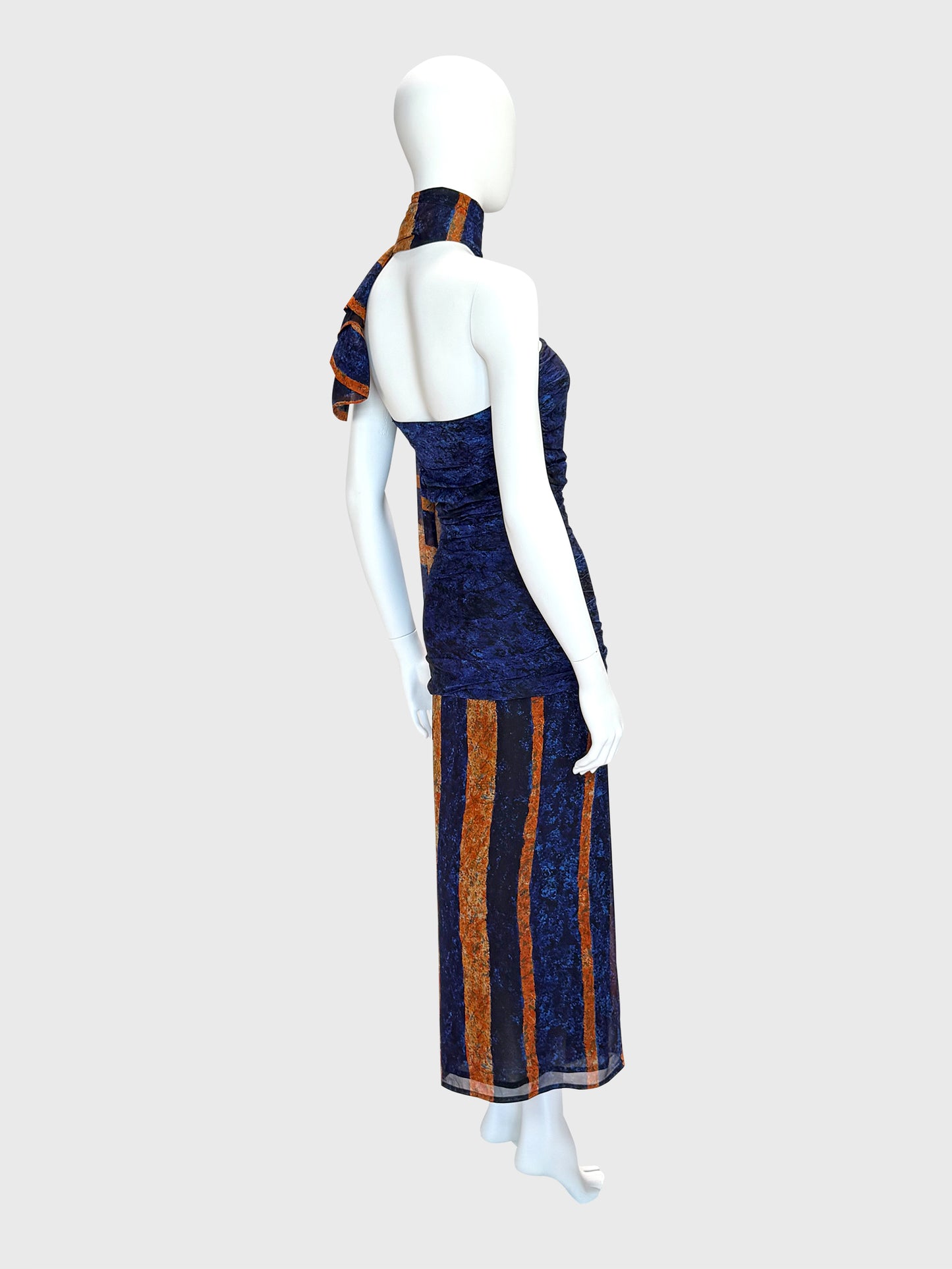 ANGELO TARLAZZI Spring 1986 Vintage Ethnic-Inspired Silk Maxi Dress w/ Stole Size XS-S