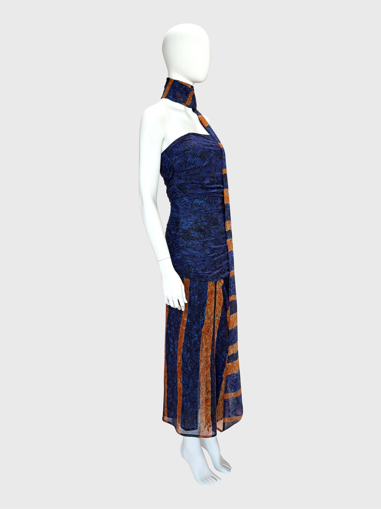 ANGELO TARLAZZI Spring 1986 Vintage Ethnic-Inspired Silk Maxi Dress w/ Stole Size XS-S