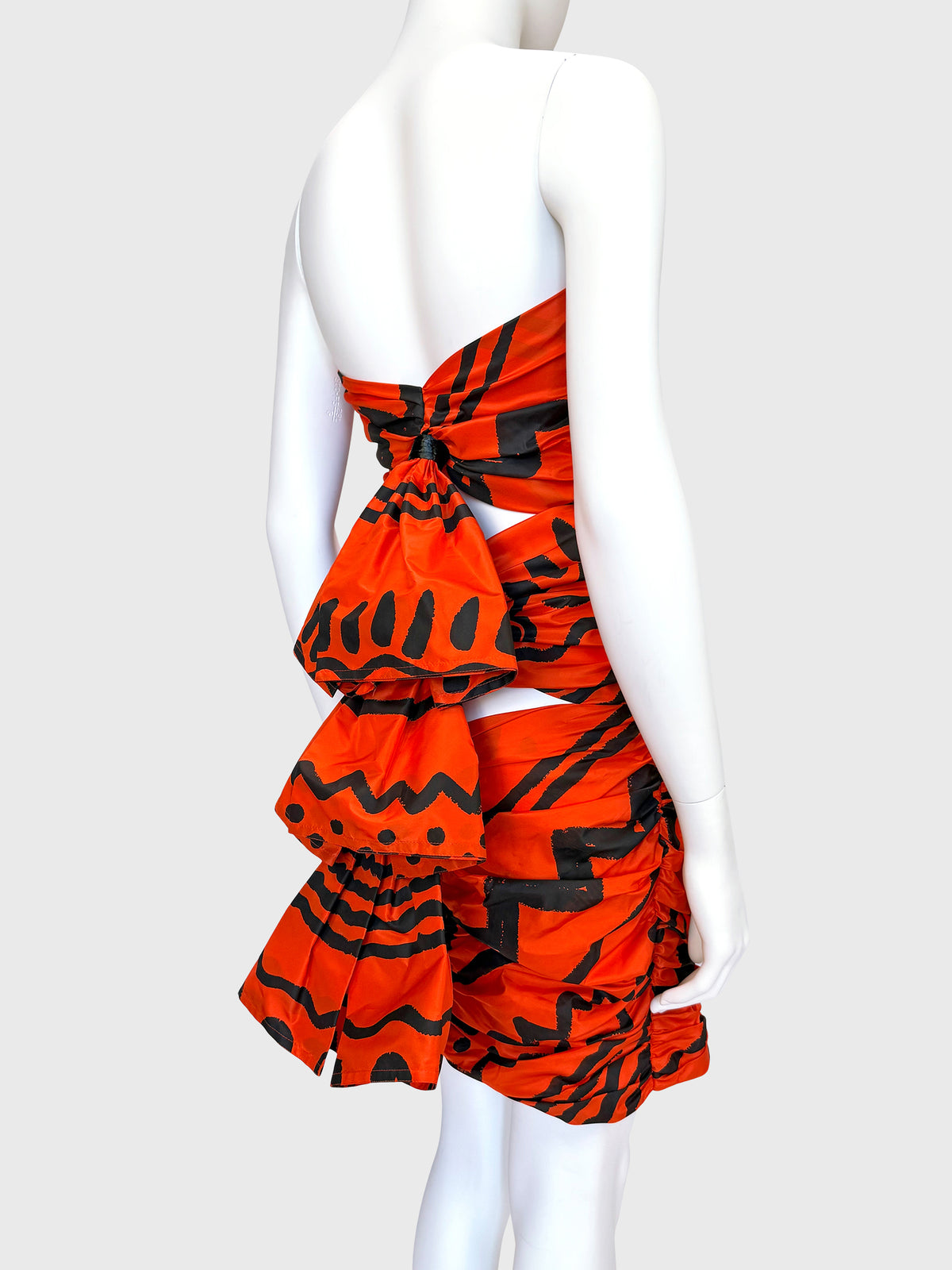ANGELO TARLAZZI Spring 1990 Vintage Printed Silk Cocktail Mini Dress w/ Open Back Size XS