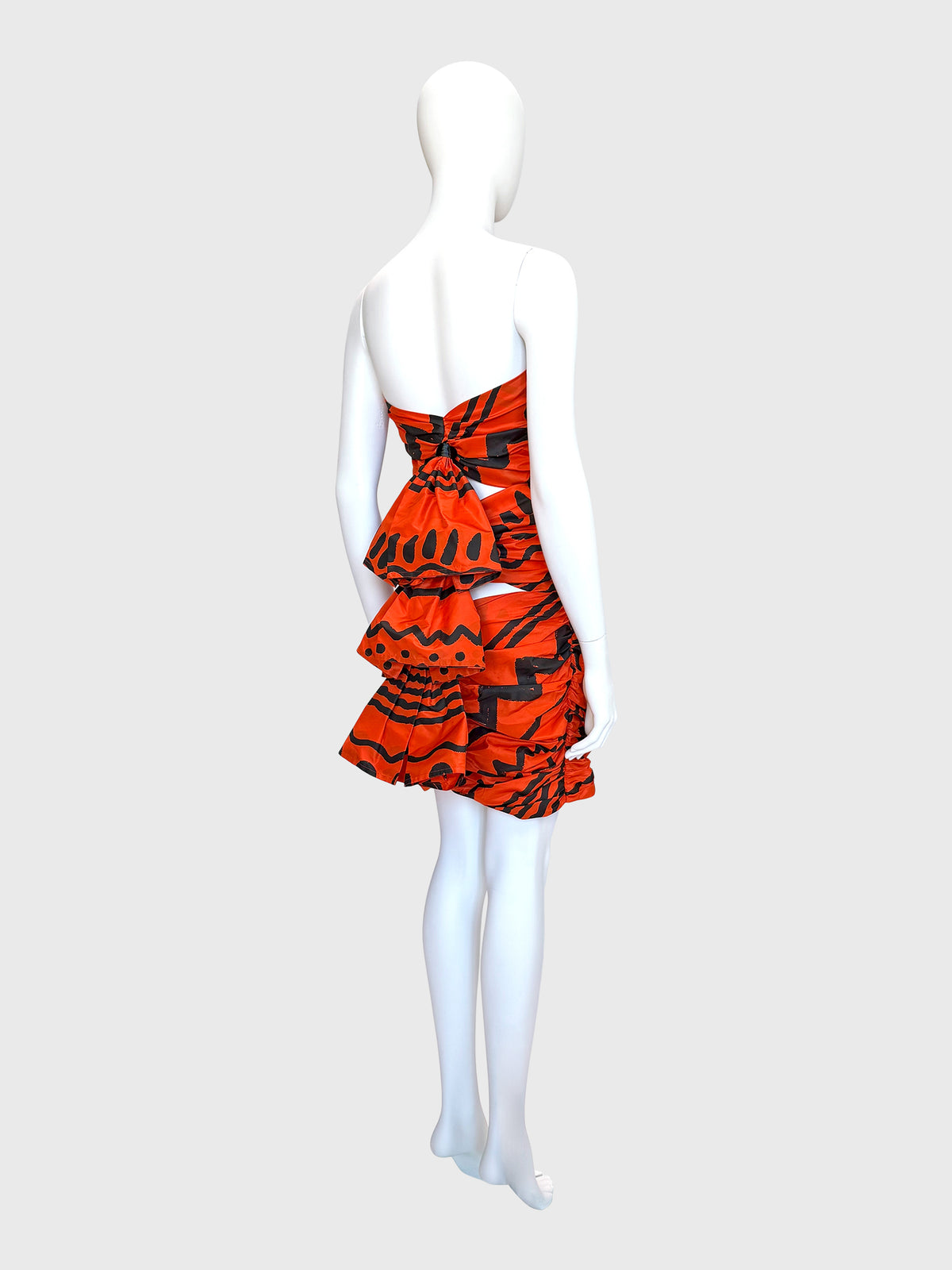 ANGELO TARLAZZI Spring 1990 Vintage Printed Silk Cocktail Mini Dress w/ Open Back Size XS