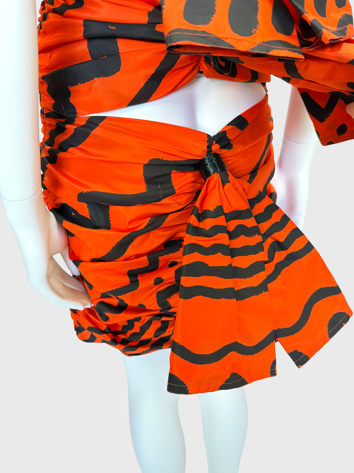 ANGELO TARLAZZI Spring 1990 Vintage Printed Silk Cocktail Mini Dress w/ Open Back Size XS