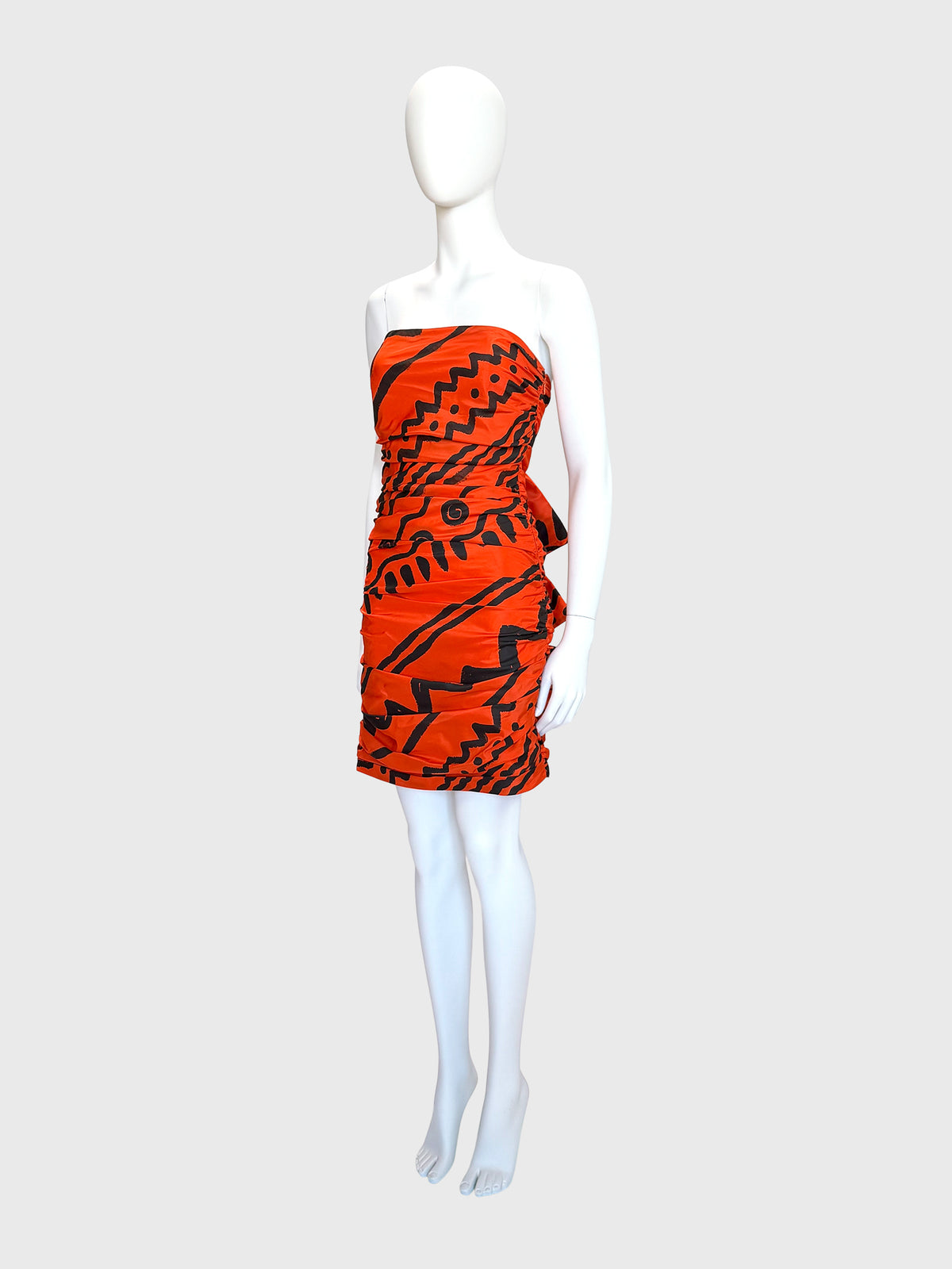 ANGELO TARLAZZI Spring 1990 Vintage Printed Silk Cocktail Mini Dress w/ Open Back Size XS