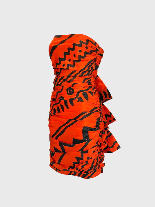 ANGELO TARLAZZI Spring 1990 Vintage Printed Silk Cocktail Mini Dress w/ Open Back Size XS