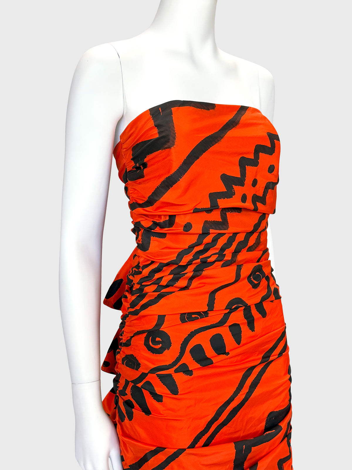 ANGELO TARLAZZI Spring 1990 Vintage Printed Silk Cocktail Mini Dress w/ Open Back Size XS