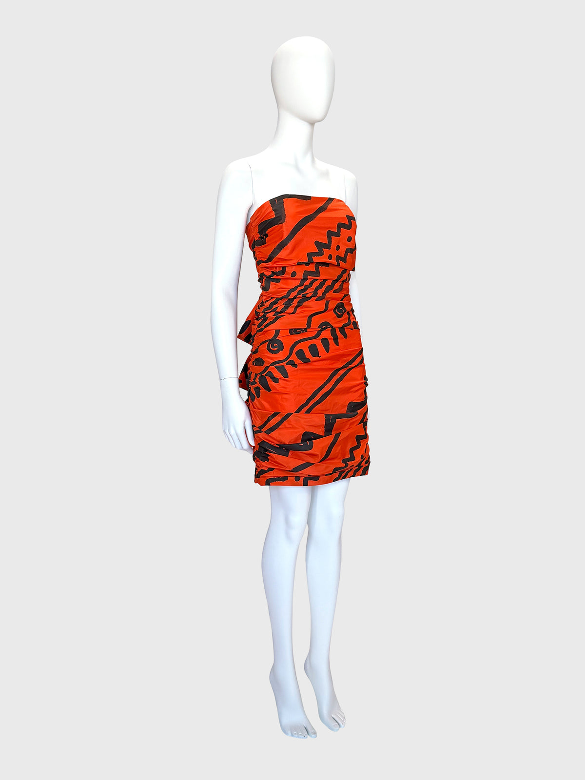 ANGELO TARLAZZI Spring 1990 Vintage Printed Silk Cocktail Mini Dress w/ Open Back Size XS