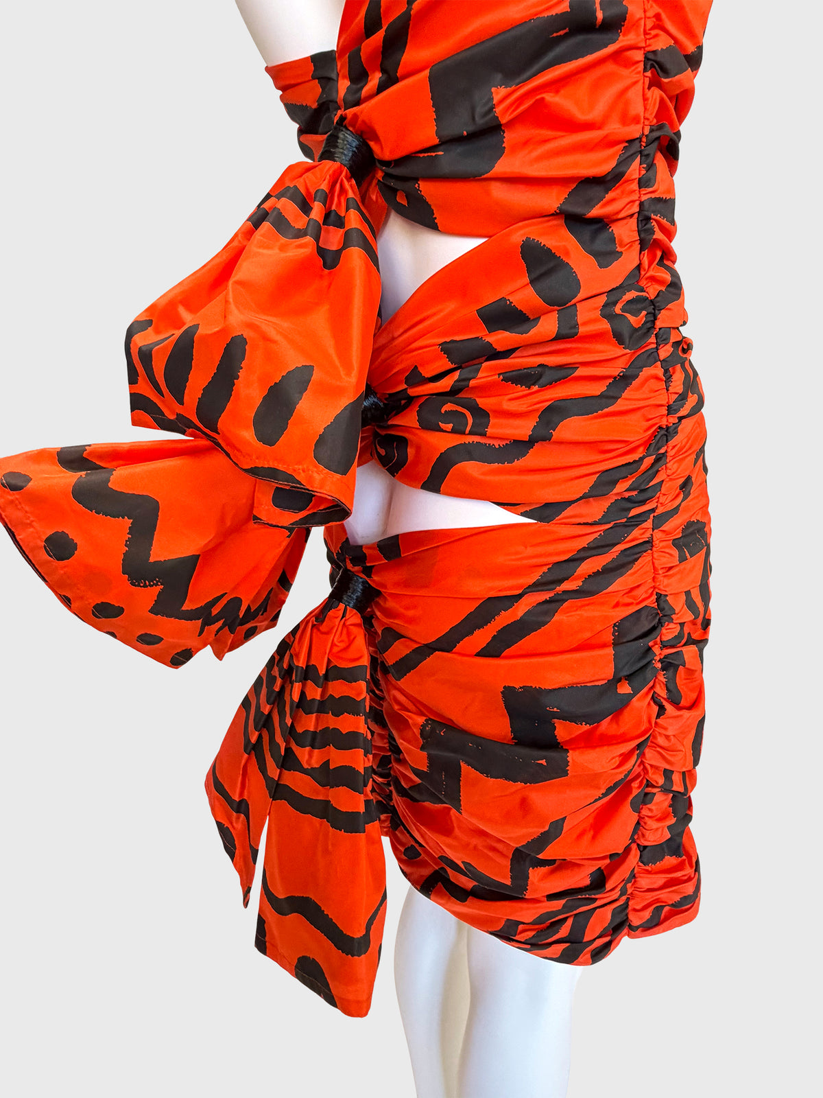 ANGELO TARLAZZI Spring 1990 Vintage Printed Silk Cocktail Mini Dress w/ Open Back Size XS