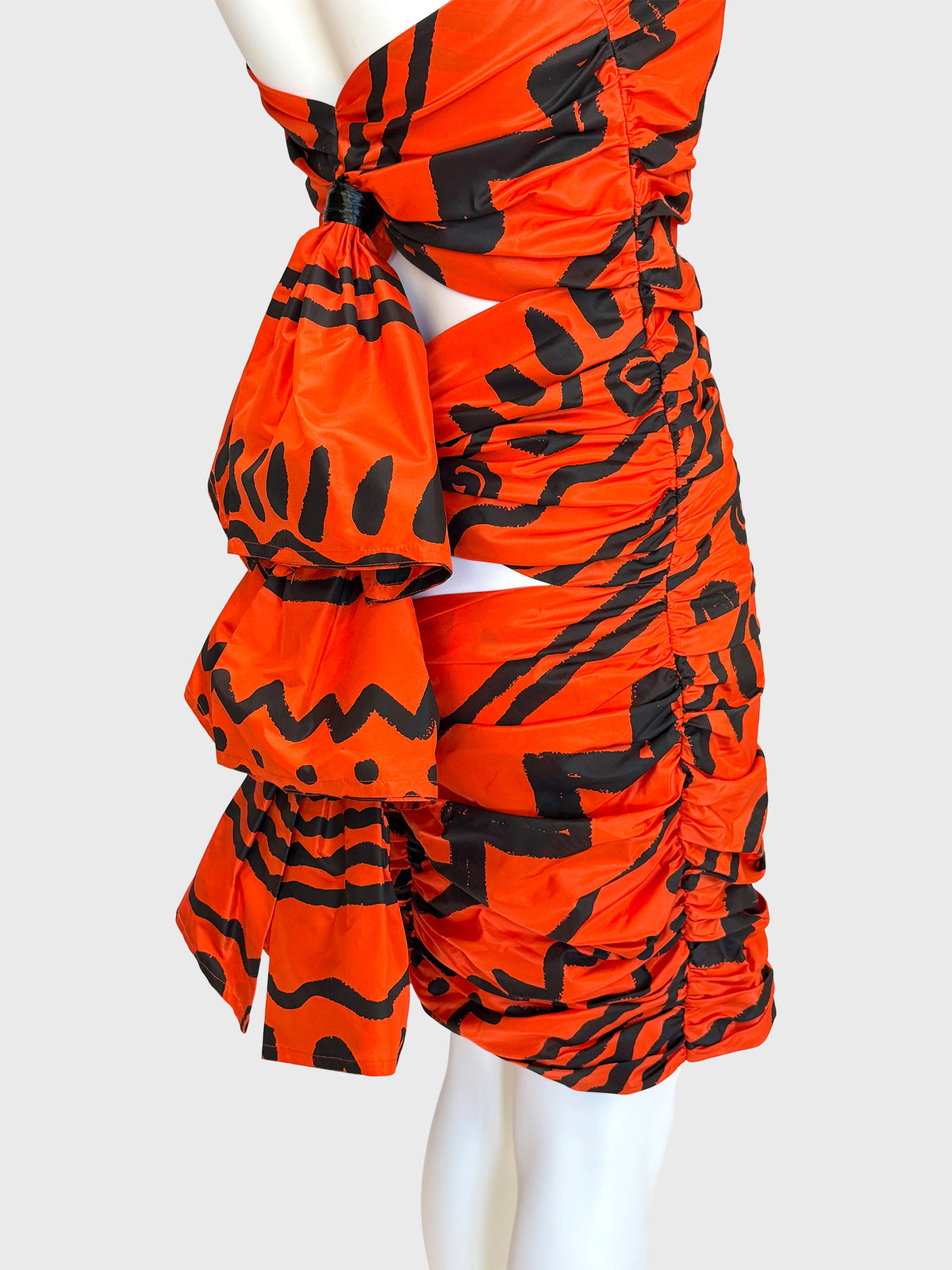 ANGELO TARLAZZI Spring 1990 Vintage Printed Silk Cocktail Mini Dress w/ Open Back Size XS