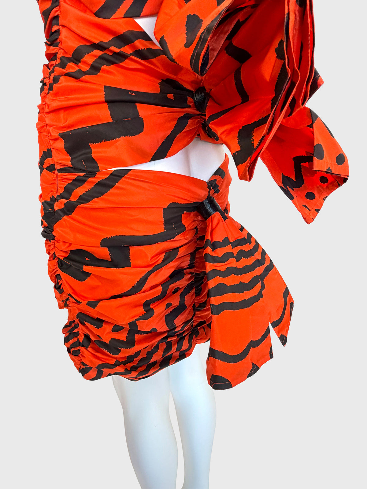 ANGELO TARLAZZI Spring 1990 Vintage Printed Silk Cocktail Mini Dress w/ Open Back Size XS