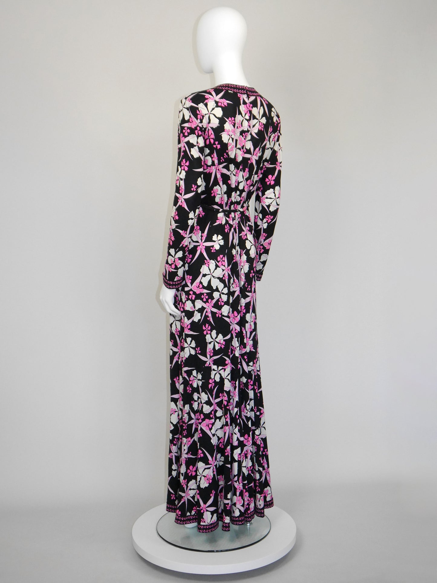 BESSI 1970s Vintage Floral Signature Print Silk Maxi Evening Dress Unworn Size XL