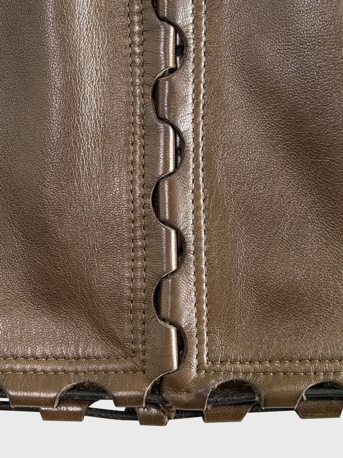 AZZEDINE ALAÏA 1980s Vintage Brown Leather Skirt w/ Cut-Out Details Size XS