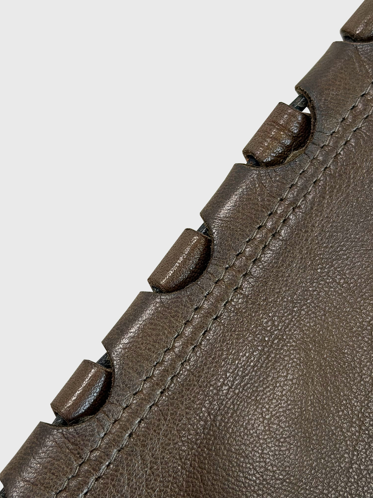 AZZEDINE ALAÏA 1980s Vintage Brown Leather Skirt w/ Cut-Out Details Size XS