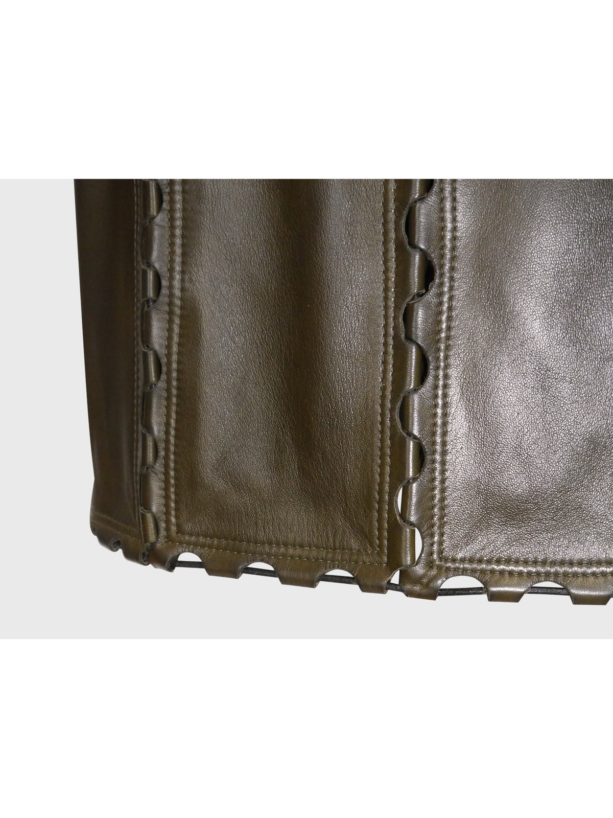 AZZEDINE ALAÏA 1980s Vintage Brown Leather Skirt w/ Cut-Out Details Size XS