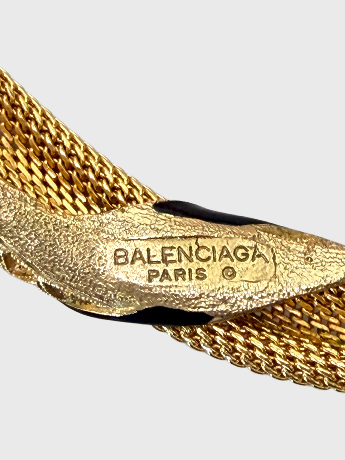 BALENCIAGA 1980s Vintage Geometric Statement Necklace Gold Mesh & Black Enamel