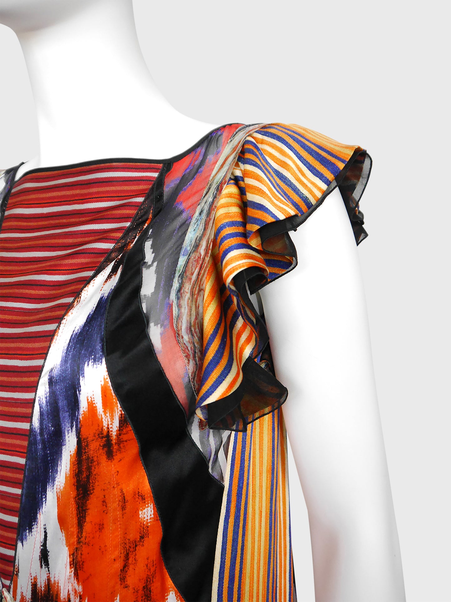 BALENCIAGA by Nicolas Ghesquière Fall 2007 Vintage Ikat Print Silk Dress Size S