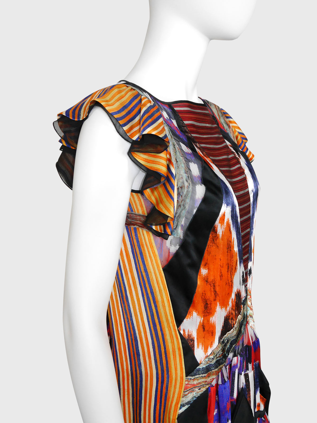 BALENCIAGA by Nicolas Ghesquière Fall 2007 Vintage Ikat Print Silk Dress Size S