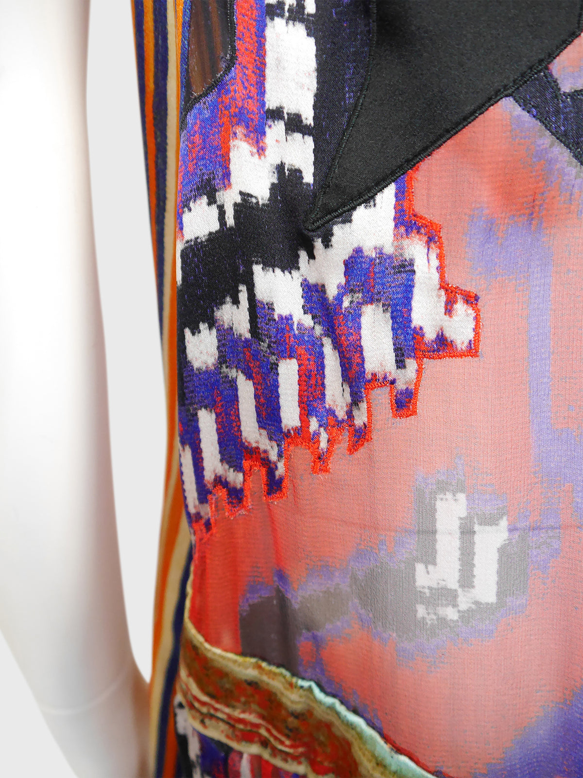 BALENCIAGA by Nicolas Ghesquière Fall 2007 Vintage Ikat Print Silk Dress Size S