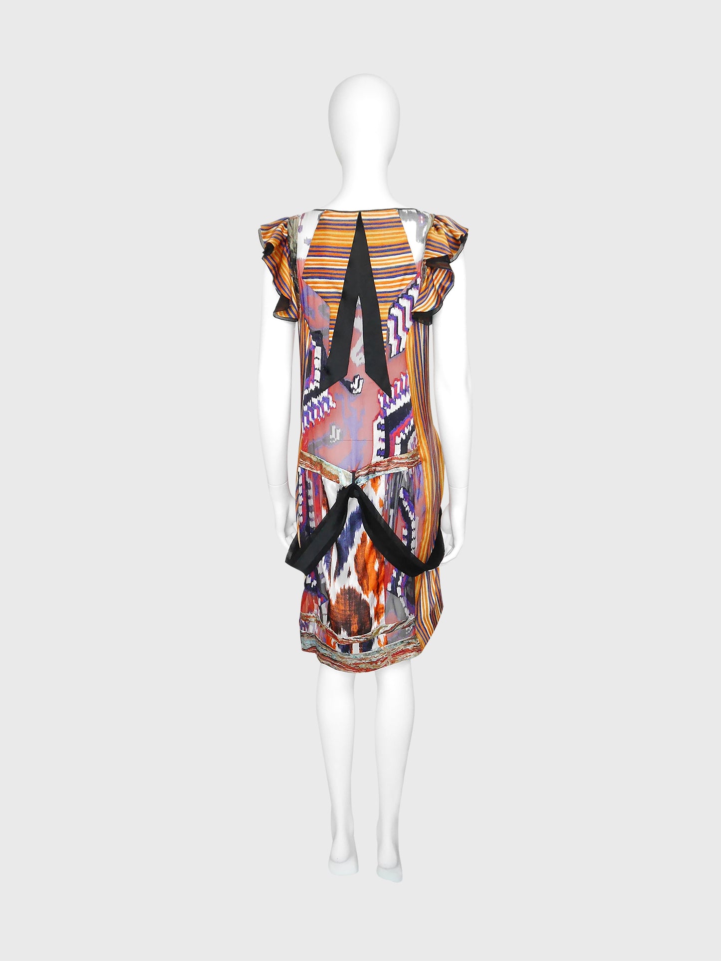 BALENCIAGA by Nicolas Ghesquière Fall 2007 Vintage Ikat Print Silk Dress Size S