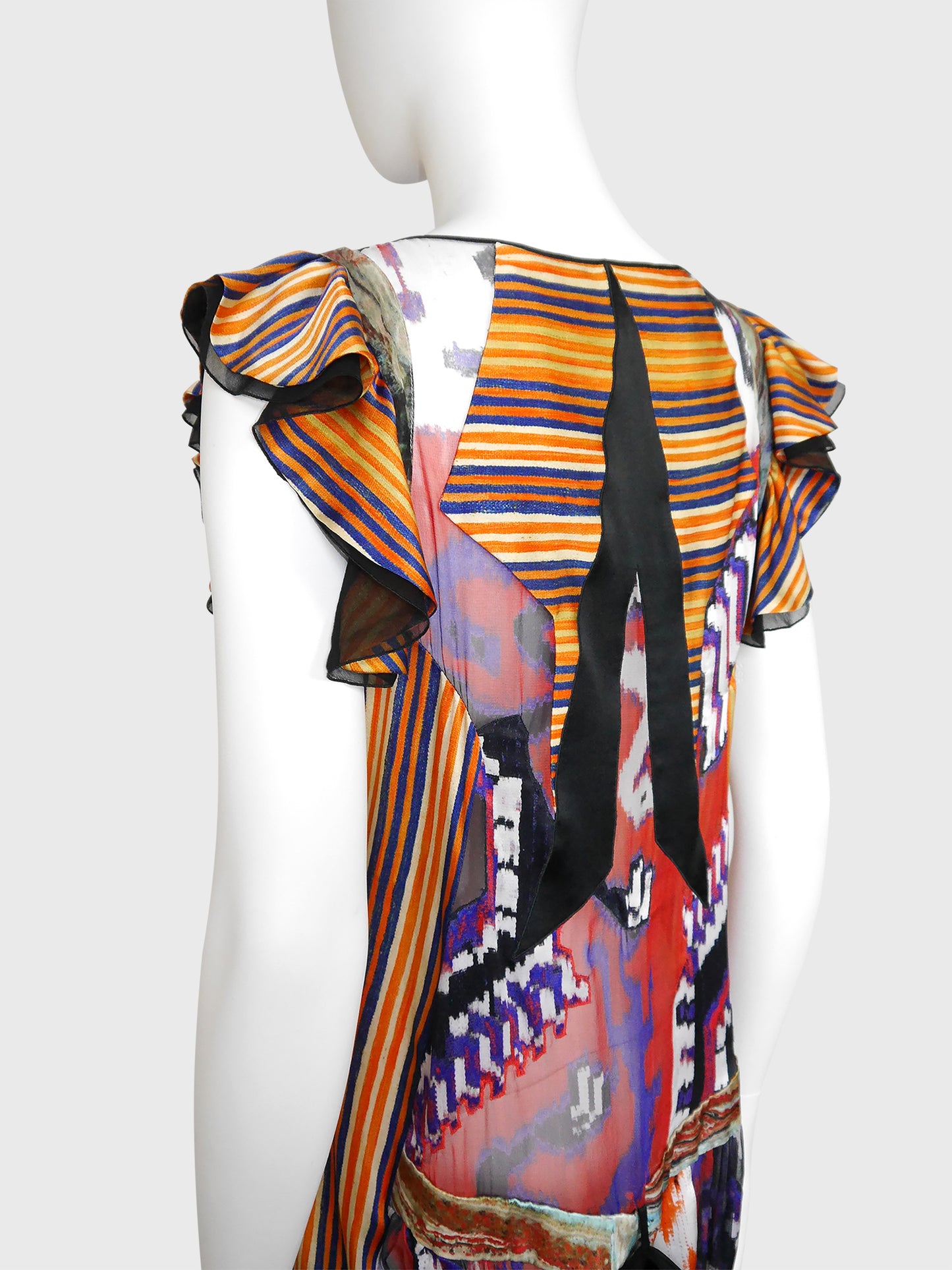 BALENCIAGA by Nicolas Ghesquière Fall 2007 Vintage Ikat Print Silk Dress Size S