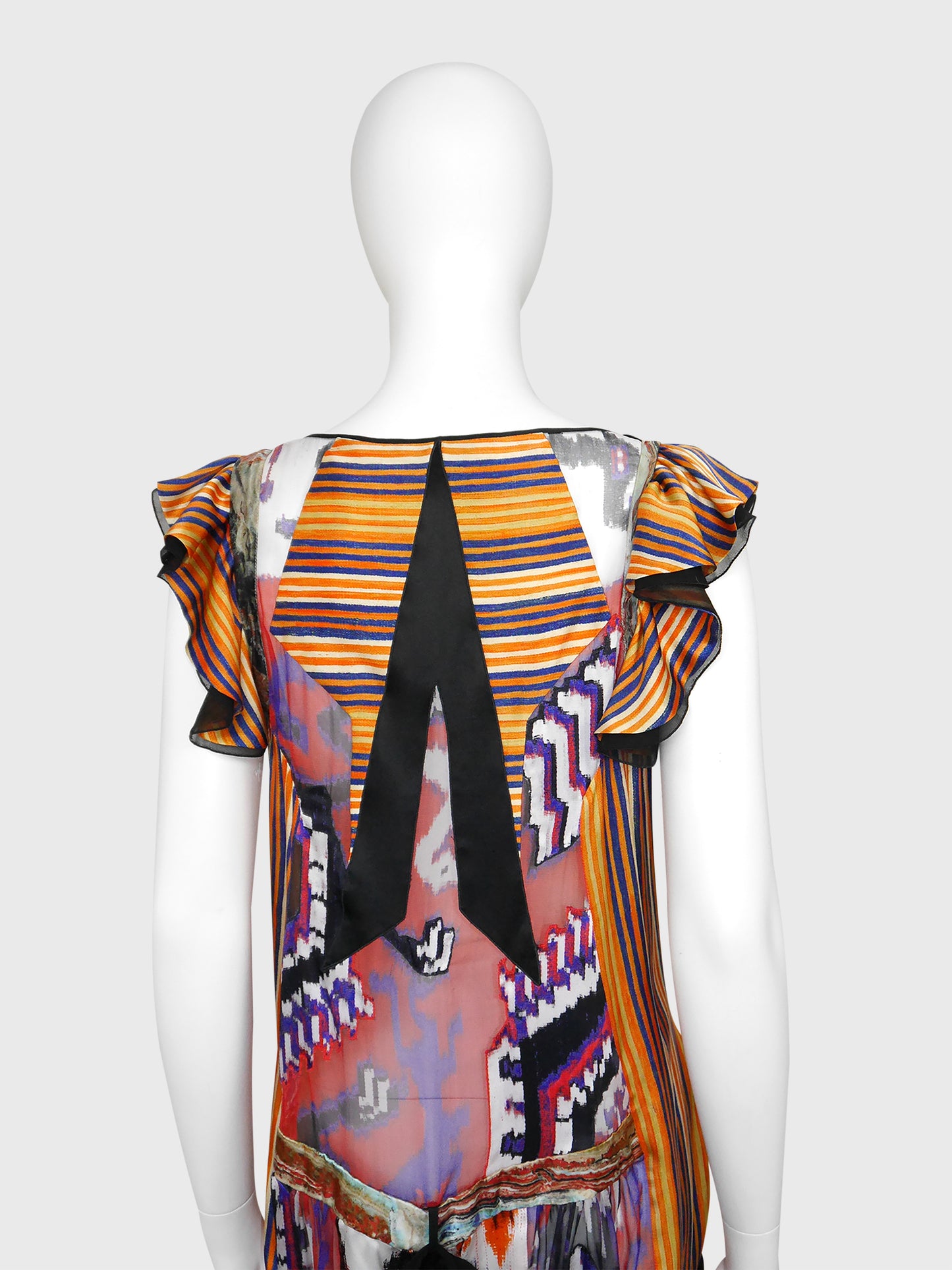 BALENCIAGA by Nicolas Ghesquière Fall 2007 Vintage Ikat Print Silk Dress Size S