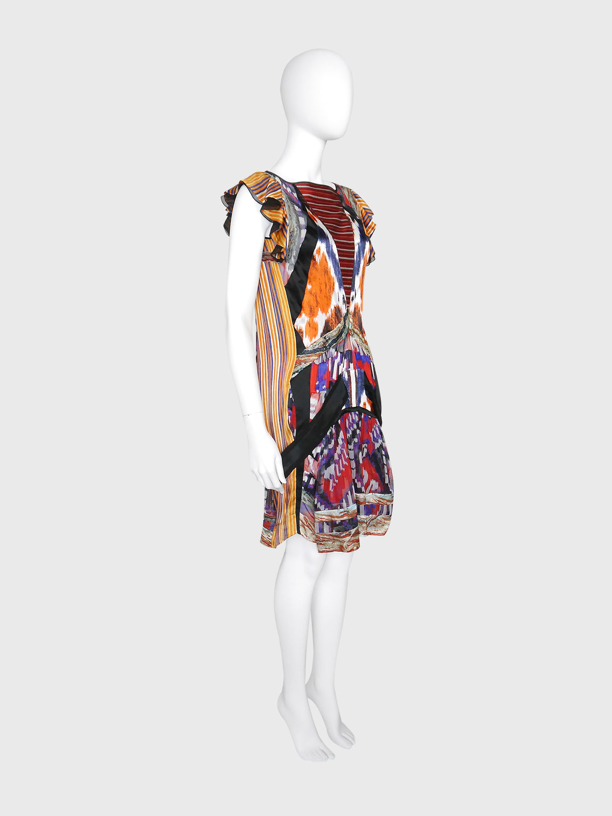 BALENCIAGA by Nicolas Ghesquière Fall 2007 Vintage Ikat Print Silk Dress Size S