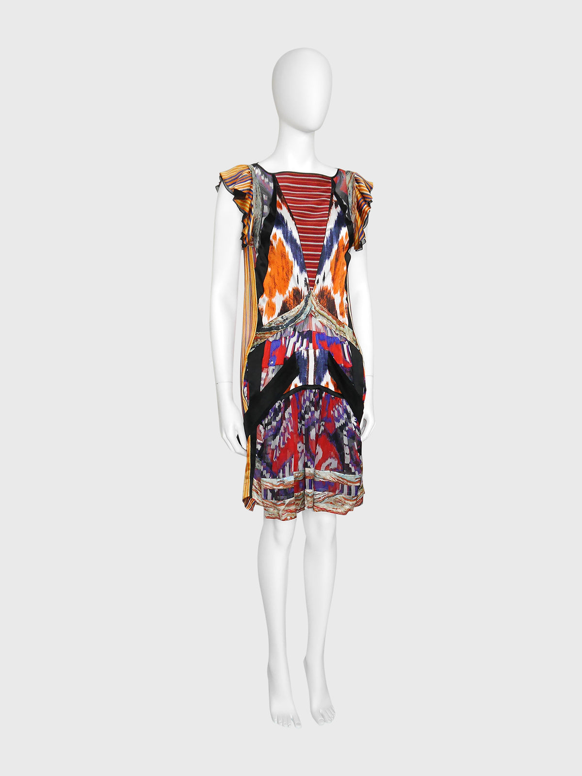BALENCIAGA by Nicolas Ghesquière Fall 2007 Vintage Ikat Print Silk Dress Size S