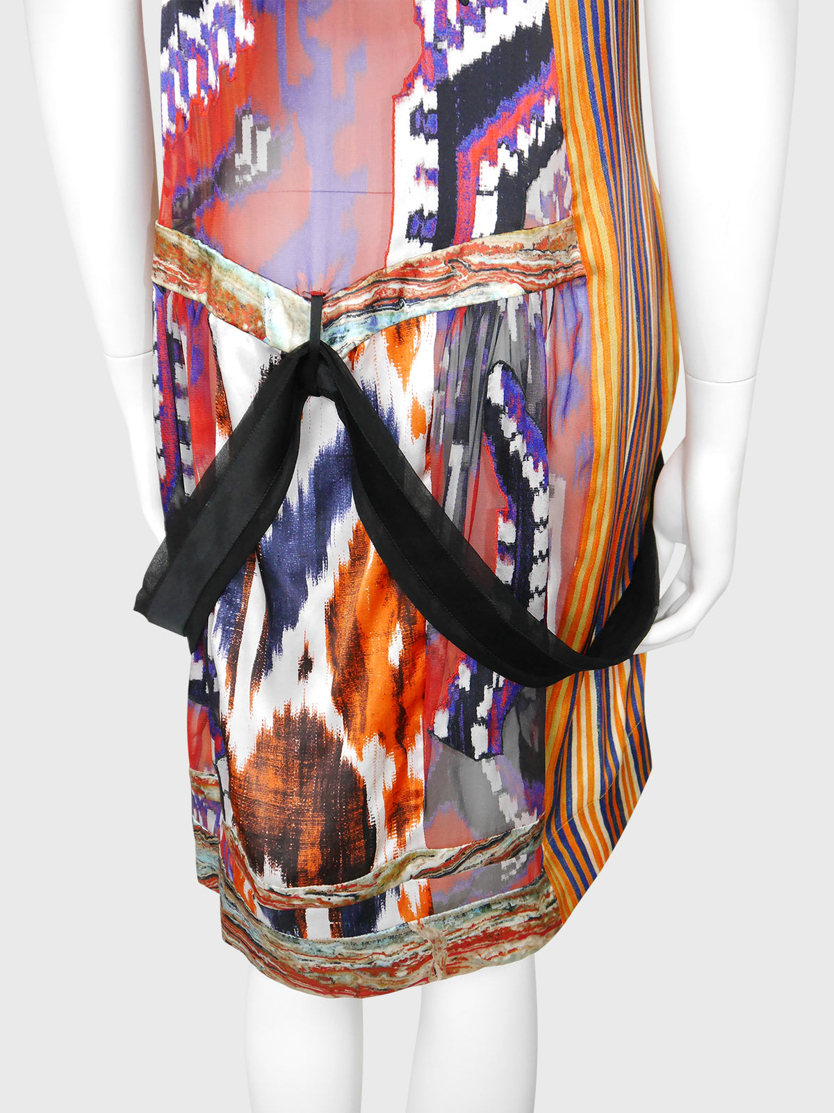 BALENCIAGA by Nicolas Ghesquière Fall 2007 Vintage Ikat Print Silk Dress Size S