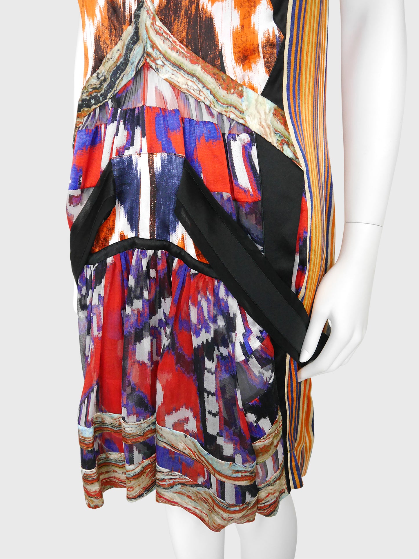 BALENCIAGA by Nicolas Ghesquière Fall 2007 Vintage Ikat Print Silk Dress Size S