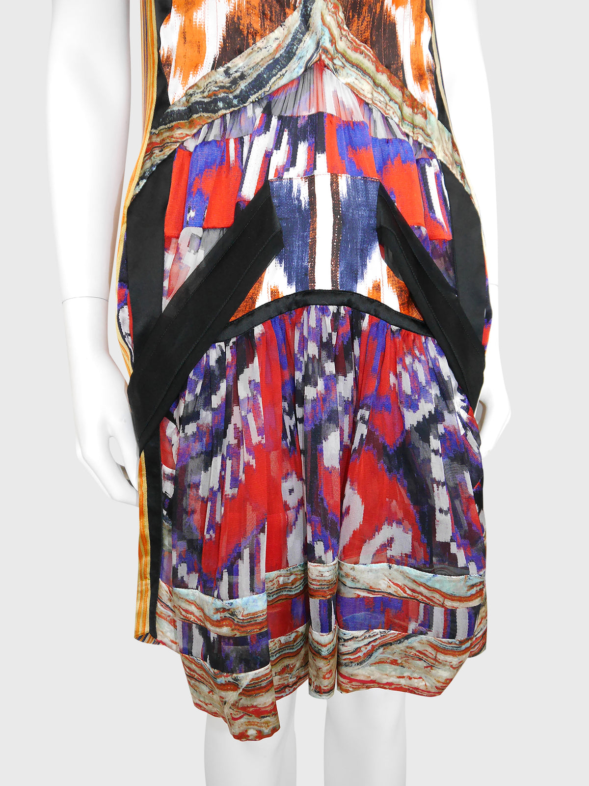 BALENCIAGA by Nicolas Ghesquière Fall 2007 Vintage Ikat Print Silk Dress Size S
