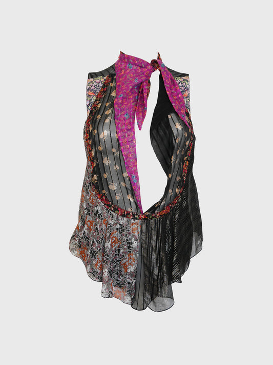 BALENCIAGA by Nicolas Ghesquière Spring 2002 Vintage Silk & Lurex Patchwork Top