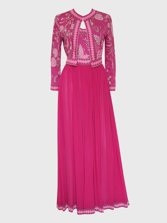 BESSI 1970s Pink Silk Maxi Evening Gown w/ Jacket