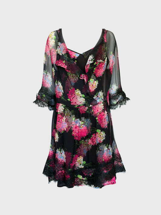 BLUGIRL by BLUMARINE 1990s 2000s Floral Silk & Lace Lingerie Style Slip Dress & Babydoll Overlay