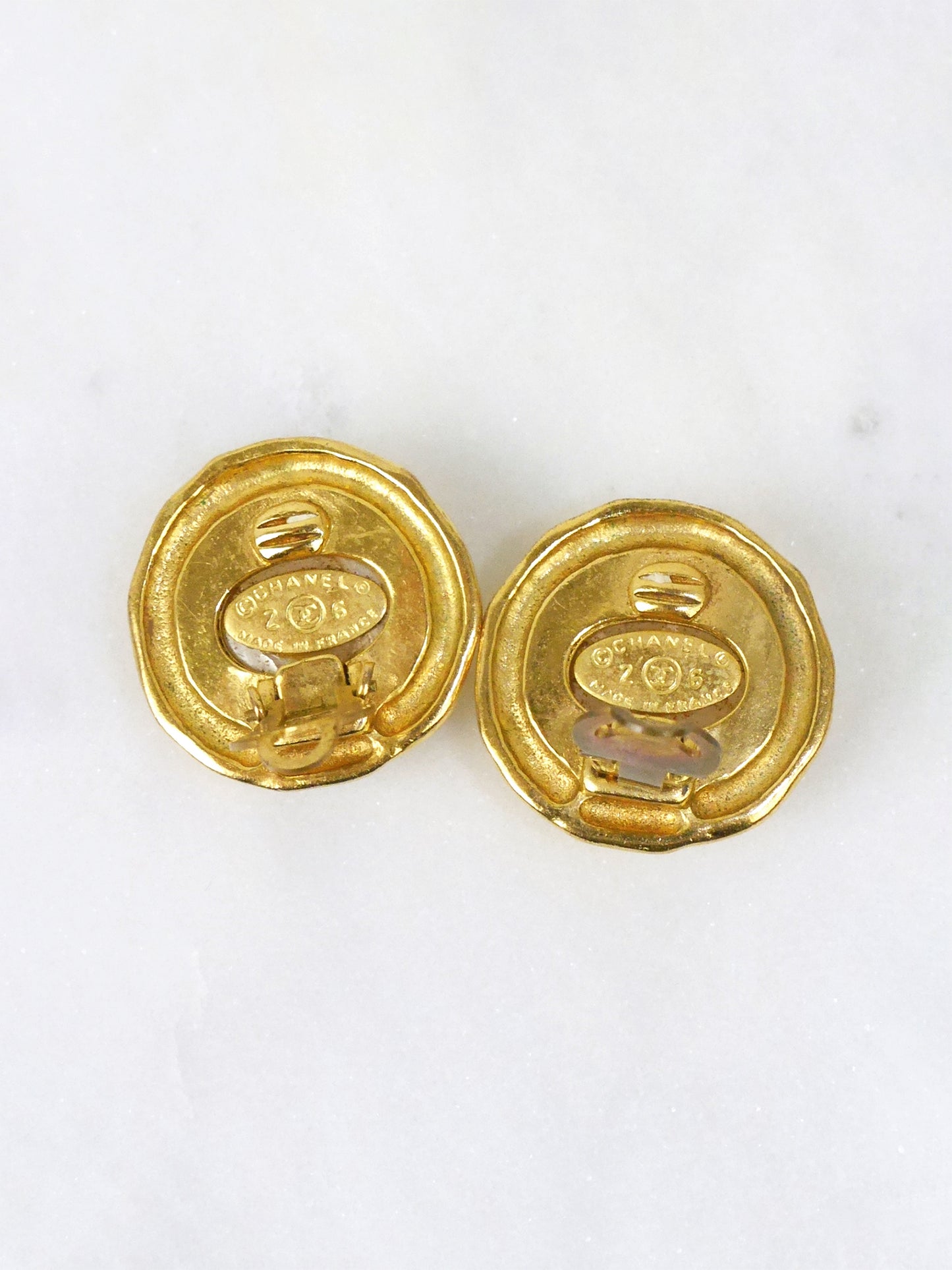 CHANEL 1980s Vintage Clip-On Earrings Gold Tone Metal & Faux Pearl