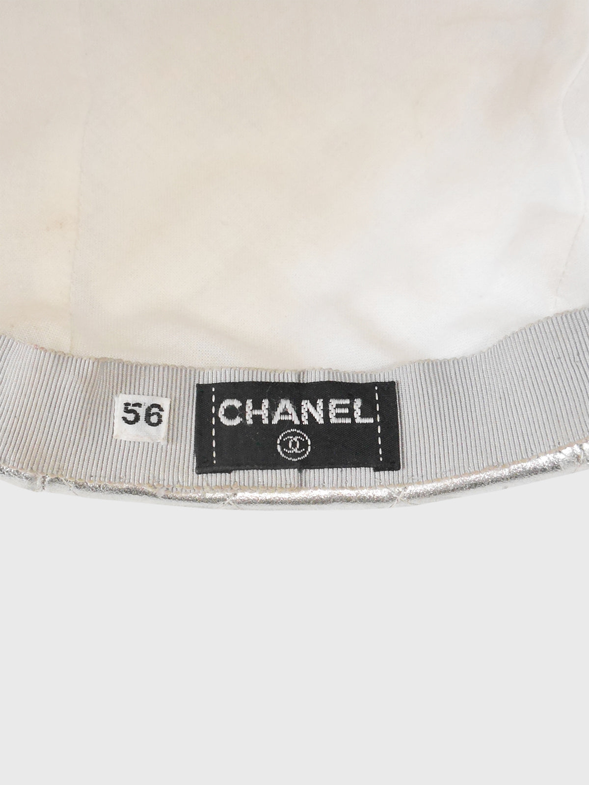 CHANEL Fall 1991 Vintage Silver Quilted Lambskin Leather Cap