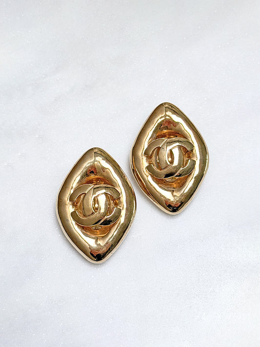 CHANEL Spring 1997 Vintage CC Logo Clip-On Earrings Gold Tone Metal