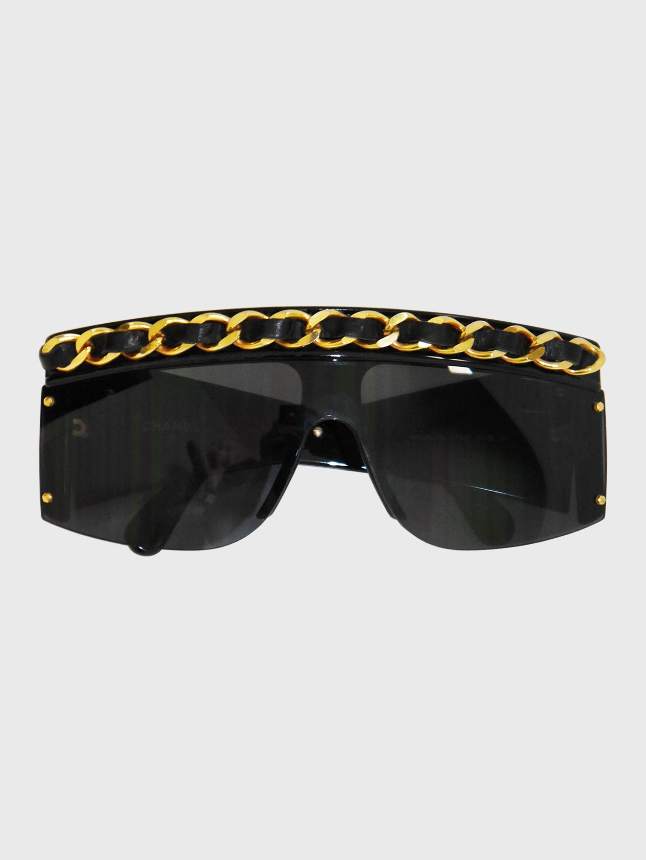CHANEL Fall 1992 Vintage Metal Chain & Leather Sunglasses