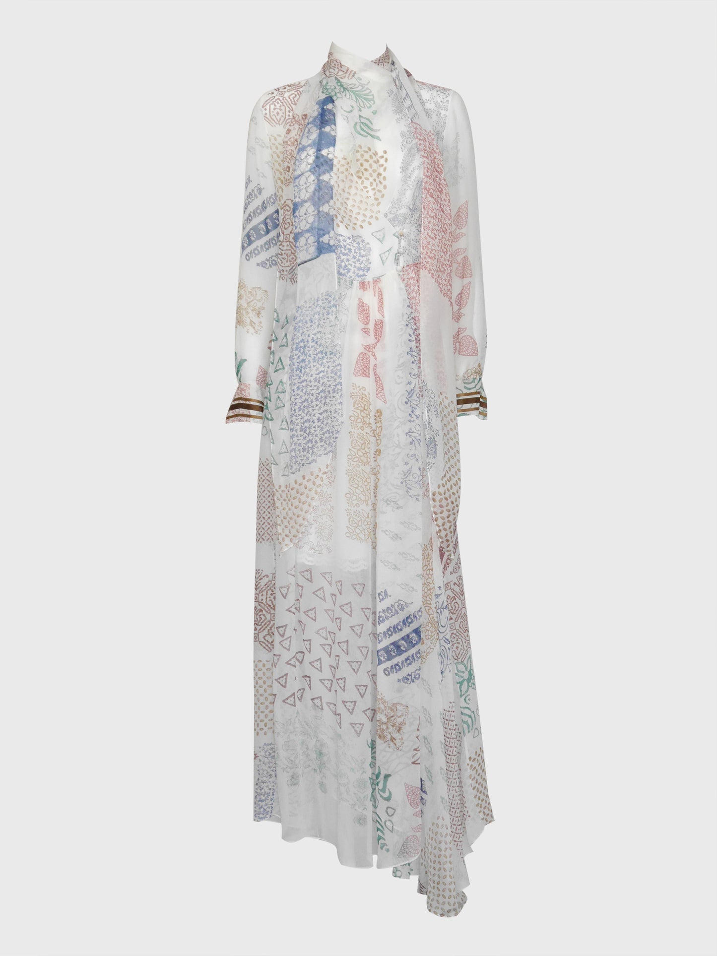 CHLOÉ Resort 2018 Vintage Richly Embellished Block-Print Silk Maxi Dress Size S-M