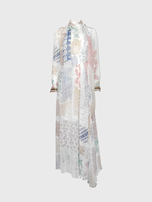 CHLOÉ Resort 2018 Vintage Richly Embellished Block-Print Silk Maxi Dress Size S-M
