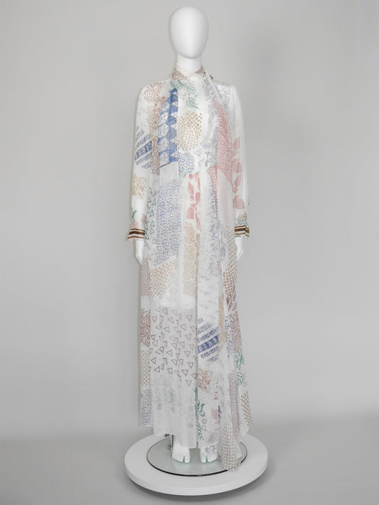 CHLOÉ Resort 2018 Vintage Richly Embellished Block-Print Silk Maxi Dress Size S-M