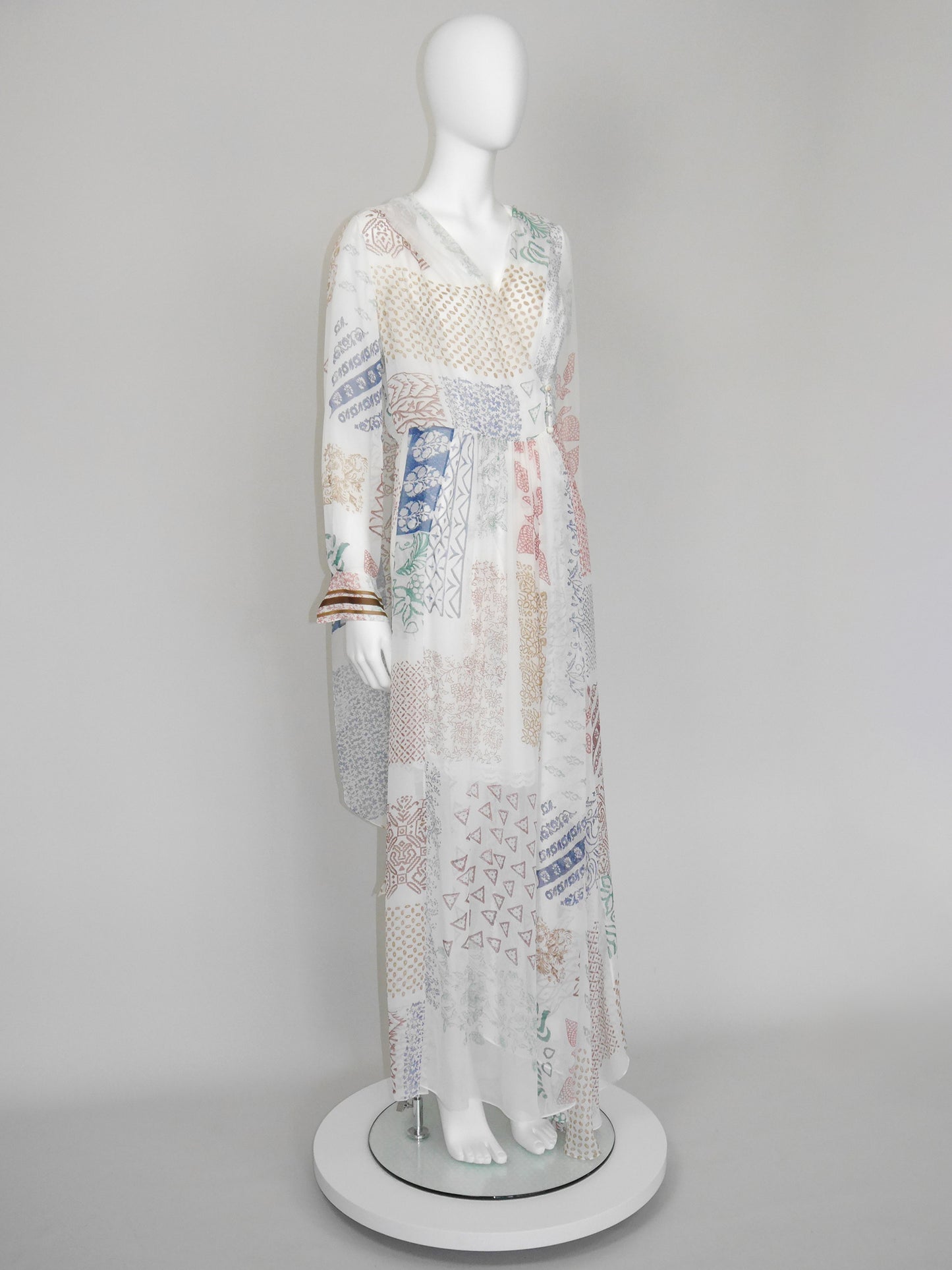 CHLOÉ Resort 2018 Vintage Richly Embellished Block-Print Silk Maxi Dress Size S-M