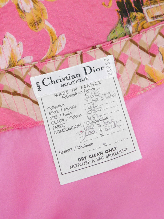 CHRISTIAN DIOR by Gianfranco Ferré Spring 1995 Vintage Floral Silk Mini Skirt w/ Fringe & Sequins Size L