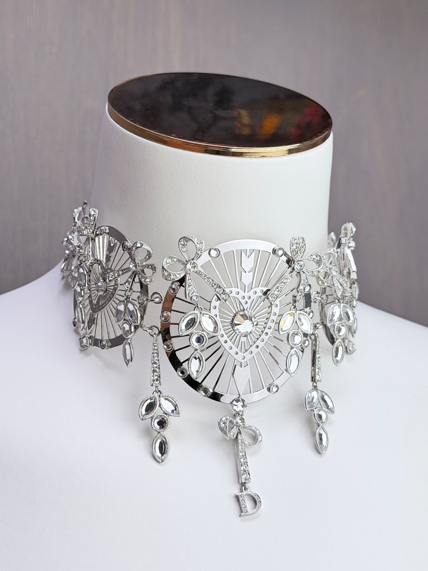 CHRISTIAN DIOR by John Galliano 2000s Vintage Silver Heart & Arrow Choker Necklace