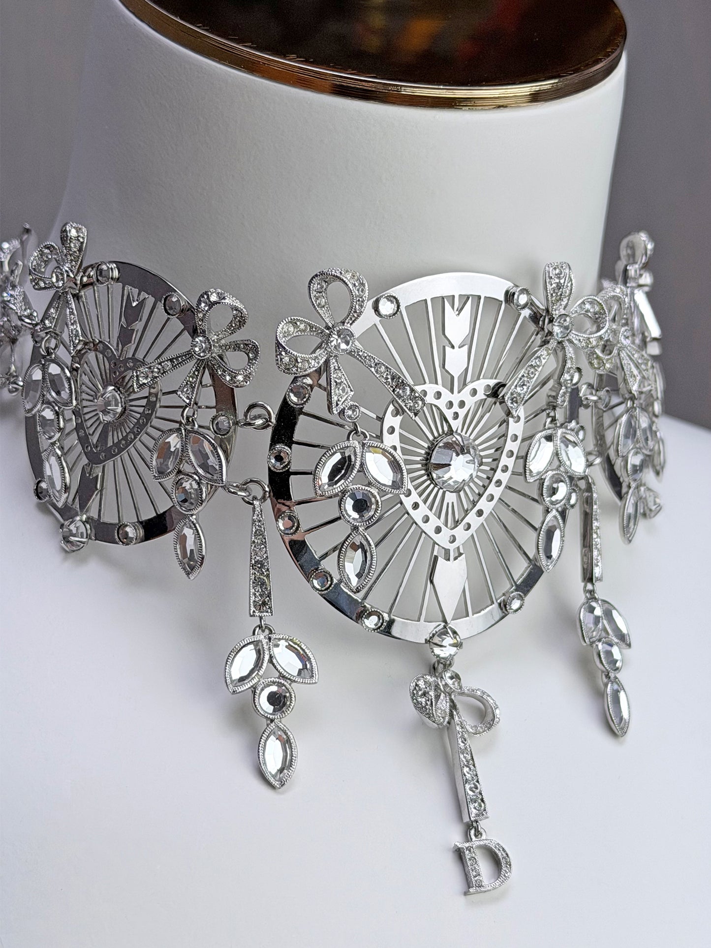 CHRISTIAN DIOR by John Galliano 2000s Vintage Silver Heart & Arrow Choker Necklace