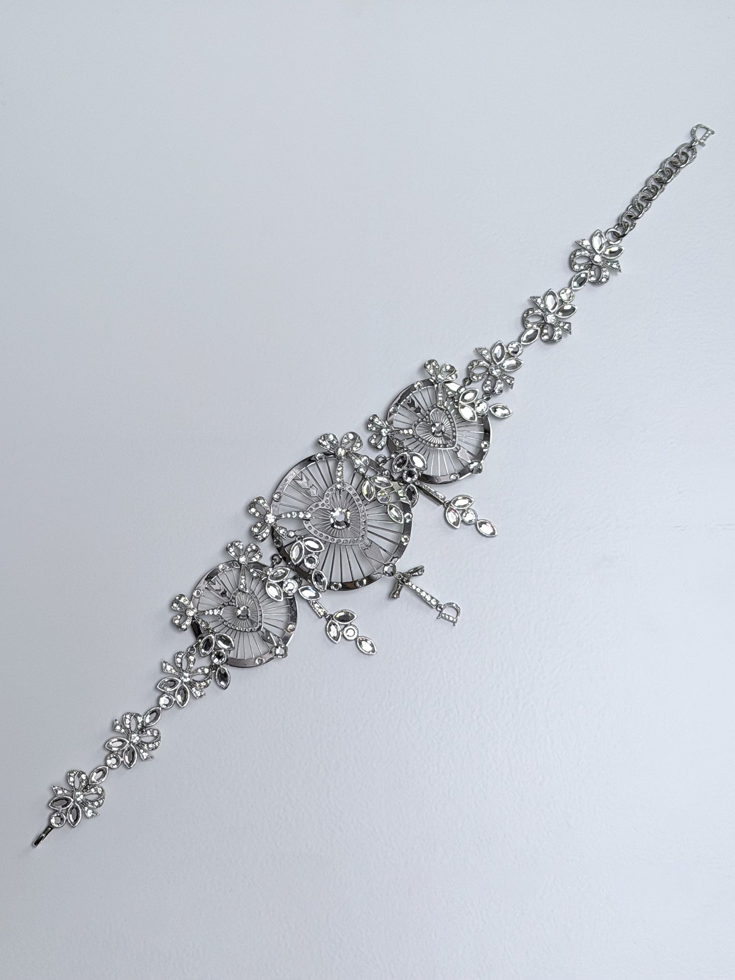 CHRISTIAN DIOR by John Galliano 2000s Vintage Silver Heart & Arrow Choker Necklace