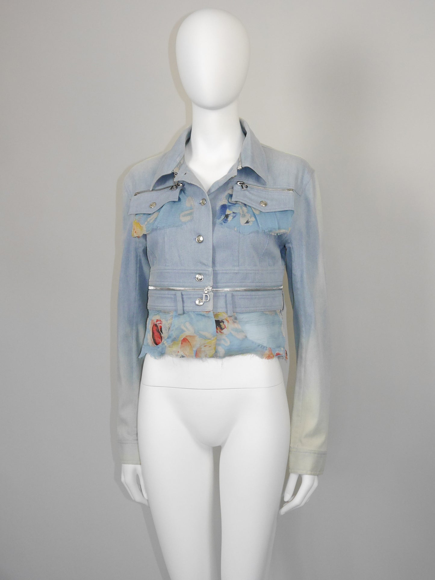 CHRISTIAN DIOR by John Galliano Spring 2001 Vintage Convertible Denim Jacket w/ Logo Zippers Size M