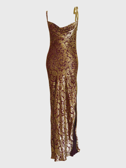 CHRISTIAN DIOR by John Galliano Spring 2001 Vintage Silk Lamé Brocade Zippered Evening Dress